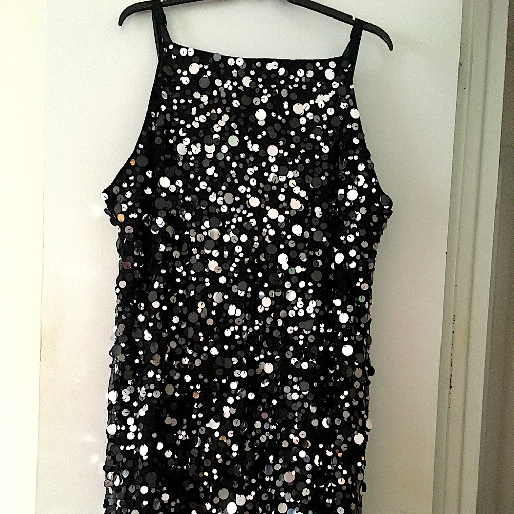 Light camera action with this fun flirty silvered paillet  sliver meshed dress